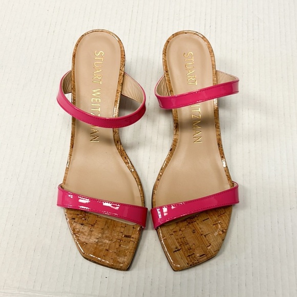 Stuart Weitzman Aleena 50 Hot Pink Cork Wedge Slide Sandals - Picture 2 of 5